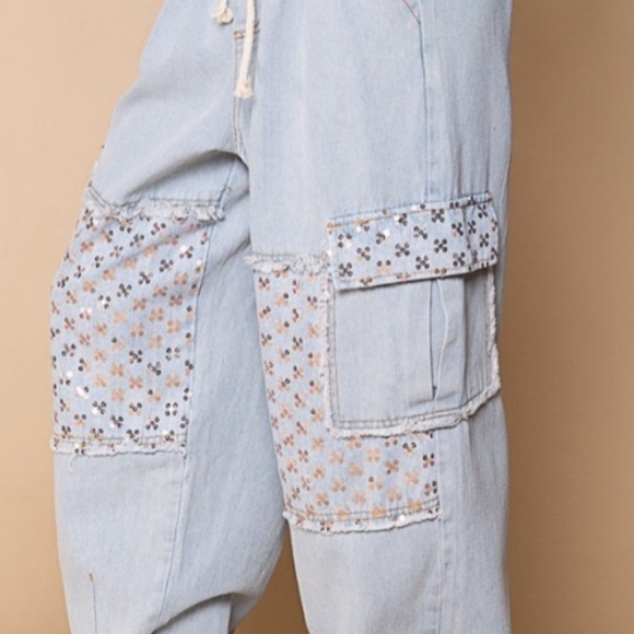 POL New Denium Baggy Pants With Sequins - Picture 1 of 5